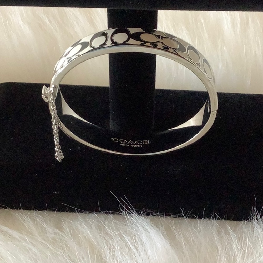 Coach Silver Logo Signed Hinged Bangle Bracelet - image 2
